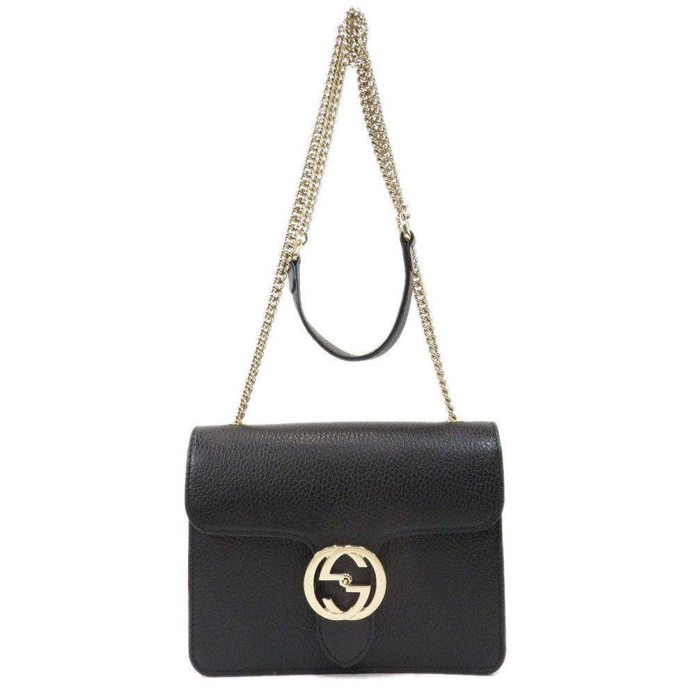 Gucci Interlocking Shoulder Bag Leather Ladies Black